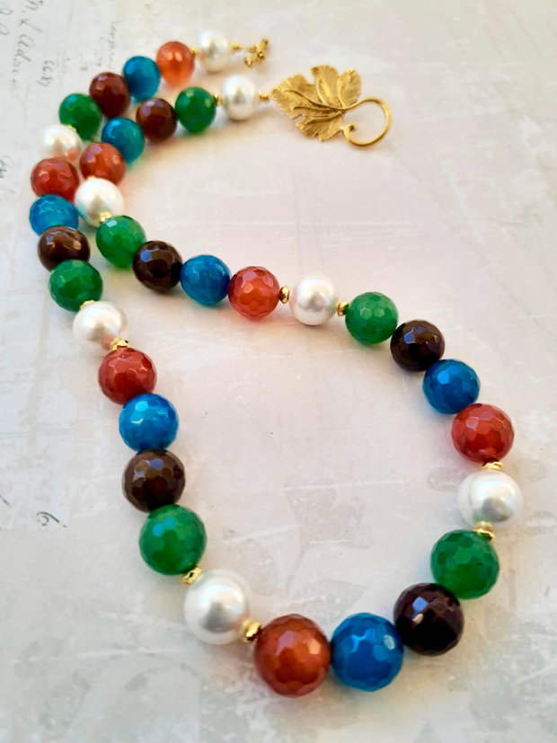 Colier vintage Agate & perle albe de Mallorca