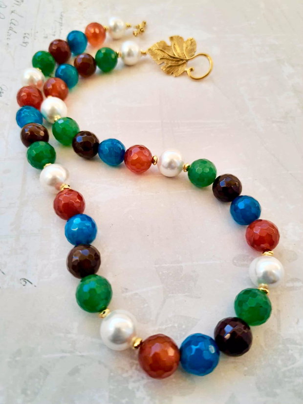Colier vintage Agate & perle albe de Mallorca