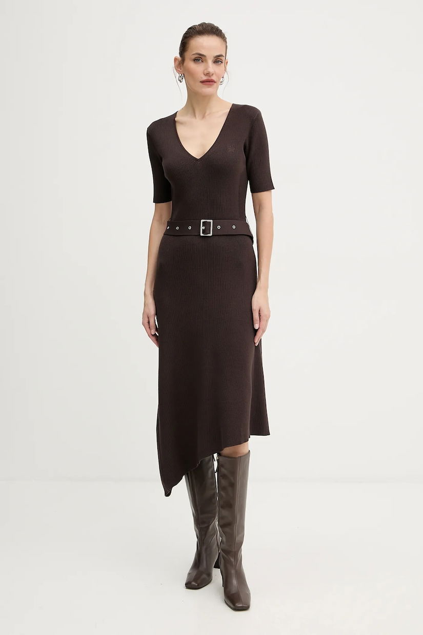 Karl Lagerfeld rochie culoarea maro, midi, mulata, A4W13026