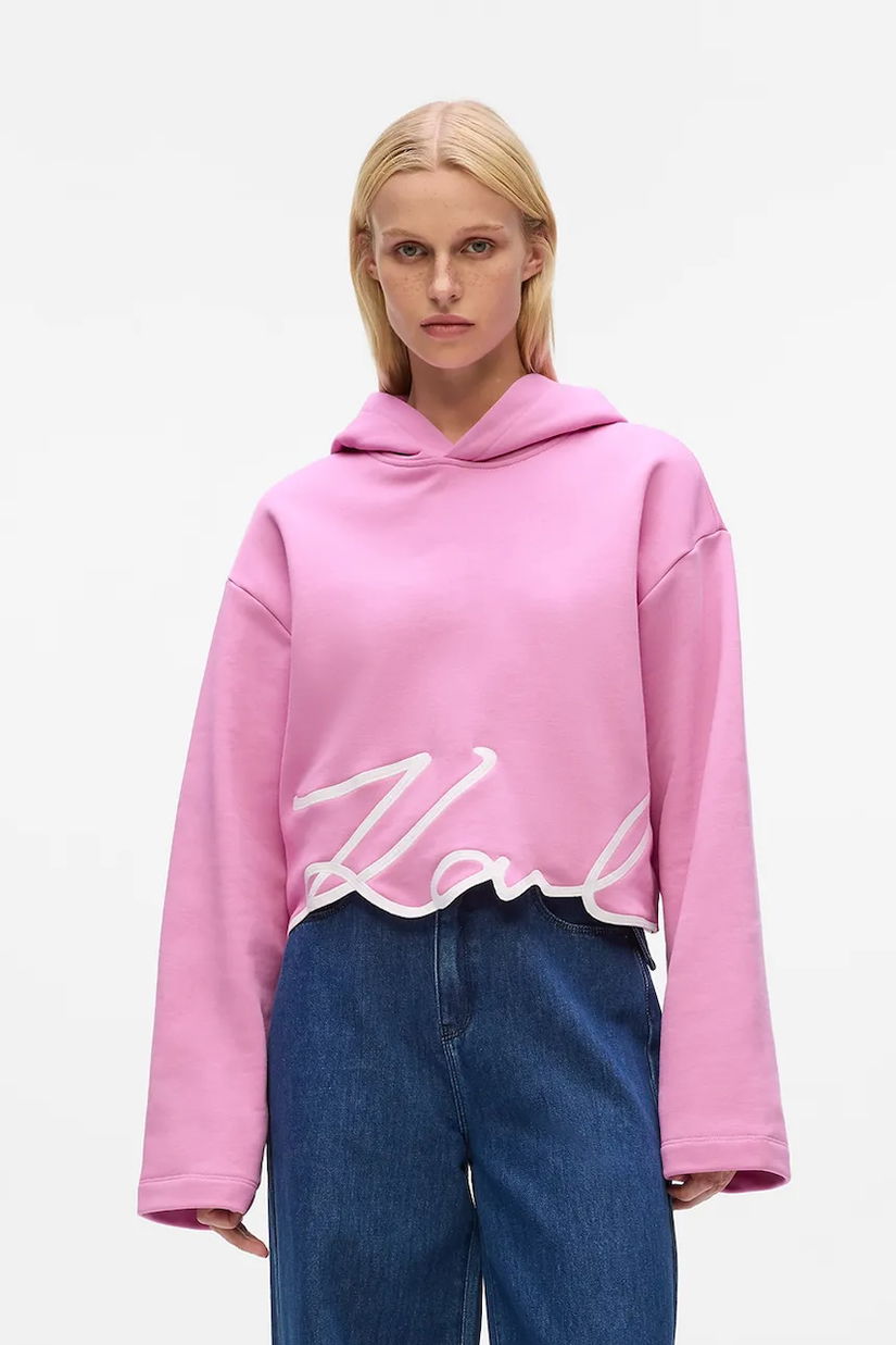 Karl Lagerfeld bluză culoarea roz, cu imprimeu, A4W20039