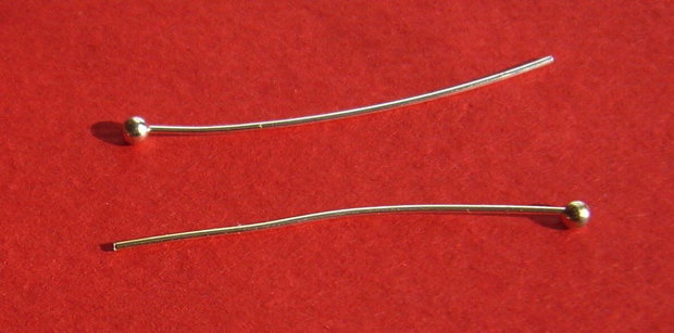 (10 bucati) Ace cu bila finisaj argintiu aprox 30x0.5 mm (diametru cap 2 mm)