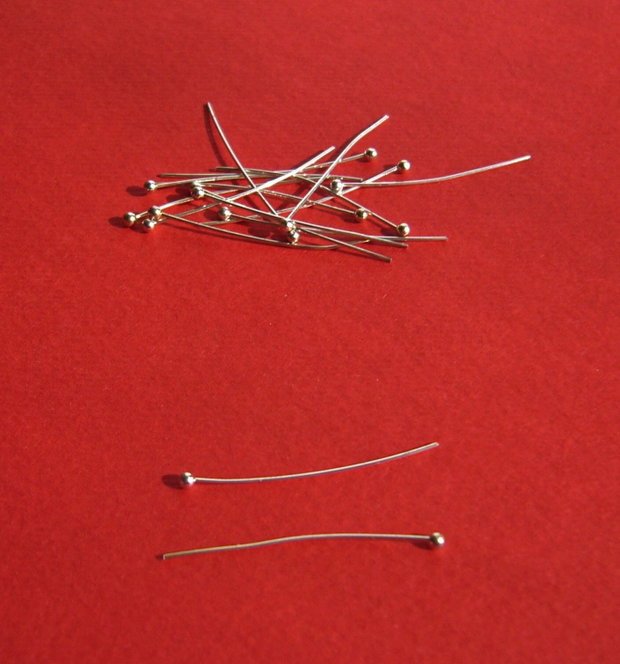 (10 bucati) Ace cu bila finisaj argintiu aprox 30x0.5 mm (diametru cap 2 mm)
