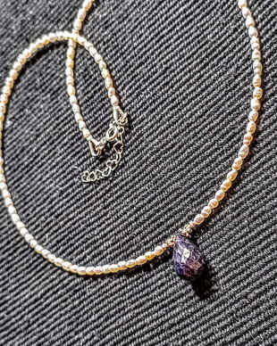 Colier argint perle naturale de cultura baroc mini safir opac picatura minimalist boho chic trendy - Transport gratuit