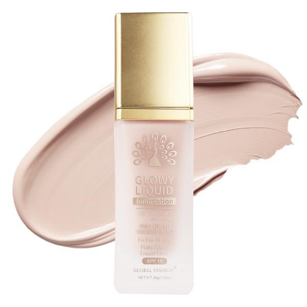Fond de ten Global Fashion, Glowy Liquid Foundation 4&icirc;n1: Primer + Corector + Iluminator + BB cream, SPF 15, K032,Natural Tan