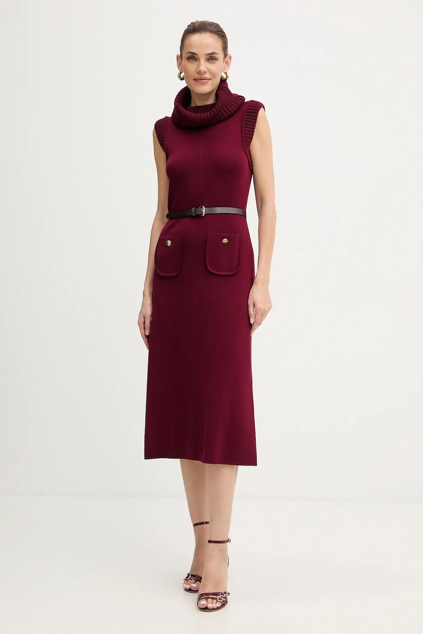 Luisa Spagnoli rochie din lână culoarea bordo, midi, evazați, 100242