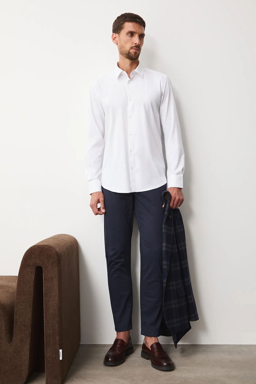 Medicine camasa culoarea alb, cu guler clasic, slim