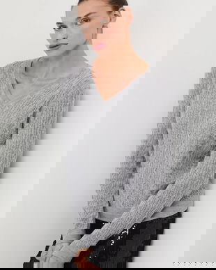 Medicine pulover din lână merino culoarea gri, light