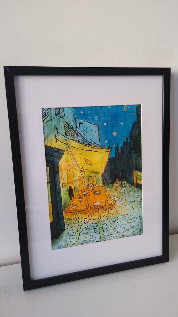 Pictura manuala Cafe Terrace By Night Van Gogh cu acrilic