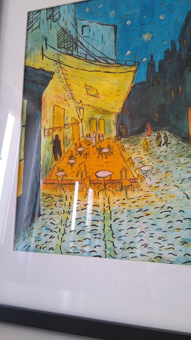 Pictura manuala Cafe Terrace By Night Van Gogh cu acrilic