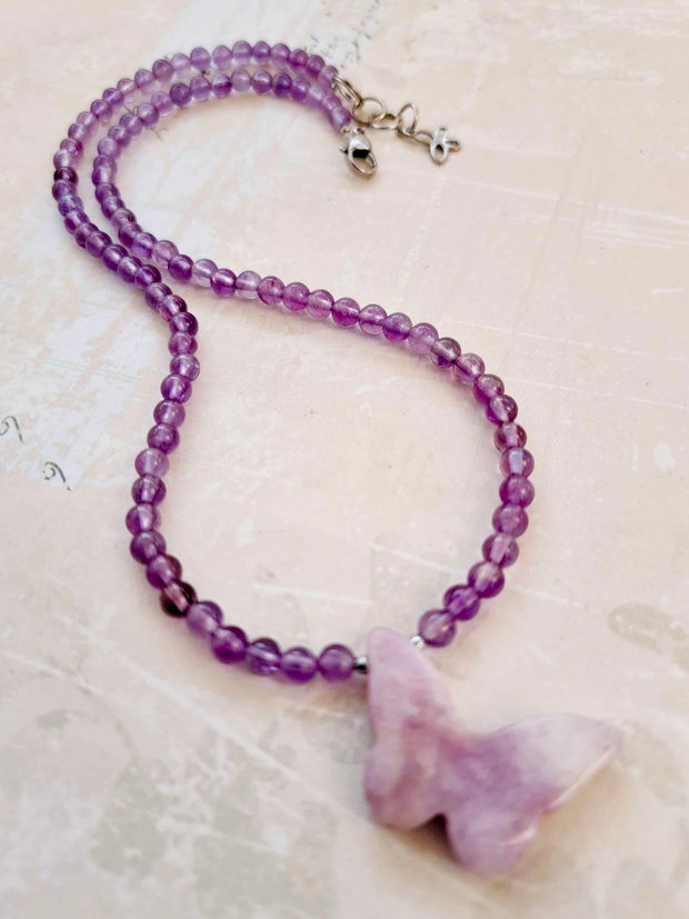 Colier CHOKER Fluture Lepidolit & ametist