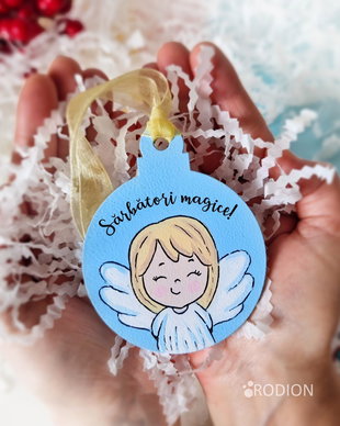 Glob Craciun ingeras, pictat manual, personalizat cu text