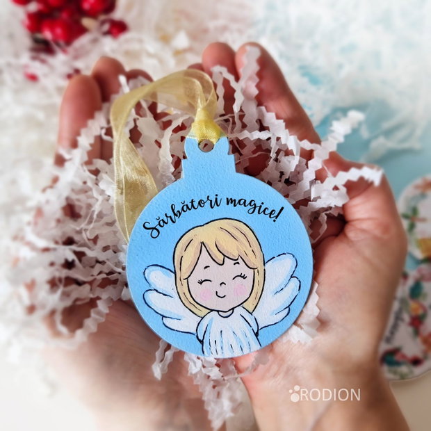 Glob Craciun ingeras, pictat manual, personalizat cu text