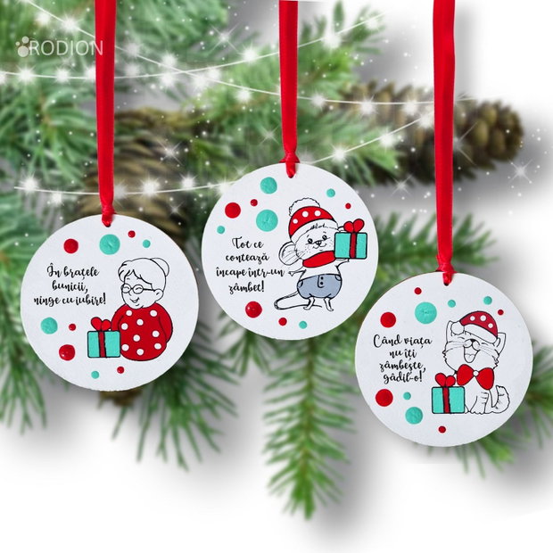 Decoratiune de pom Craciun glob pictat manual cu mesaj