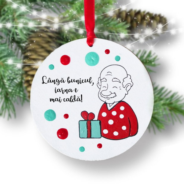 Decoratiune de pom Craciun glob pictat manual cu mesaj