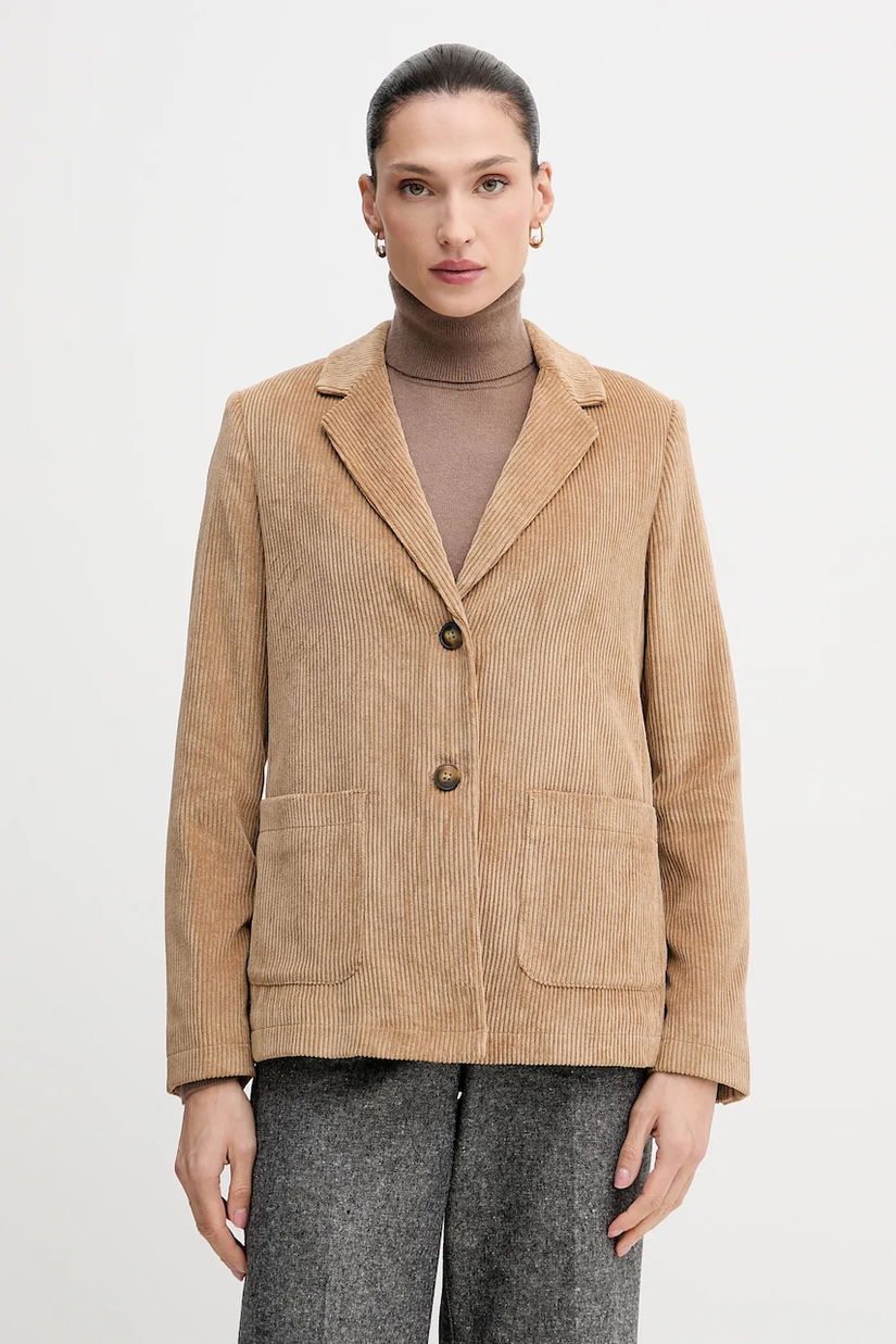 United Colors of Benetton sacou din velur culoarea maro, un singur rand de nasturi, uni, 2Q5GDW03I