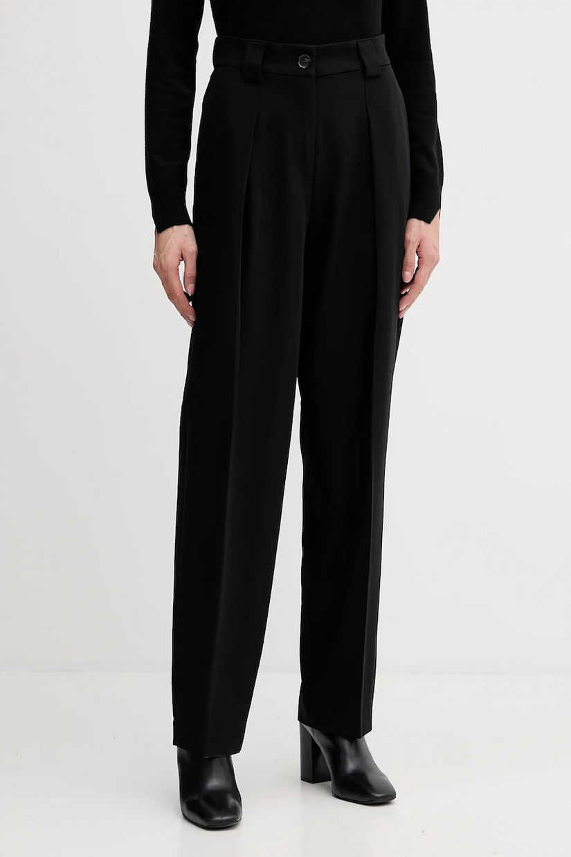 Sisley pantaloni culoarea negru, drept, high waist, 4KVXLF07C