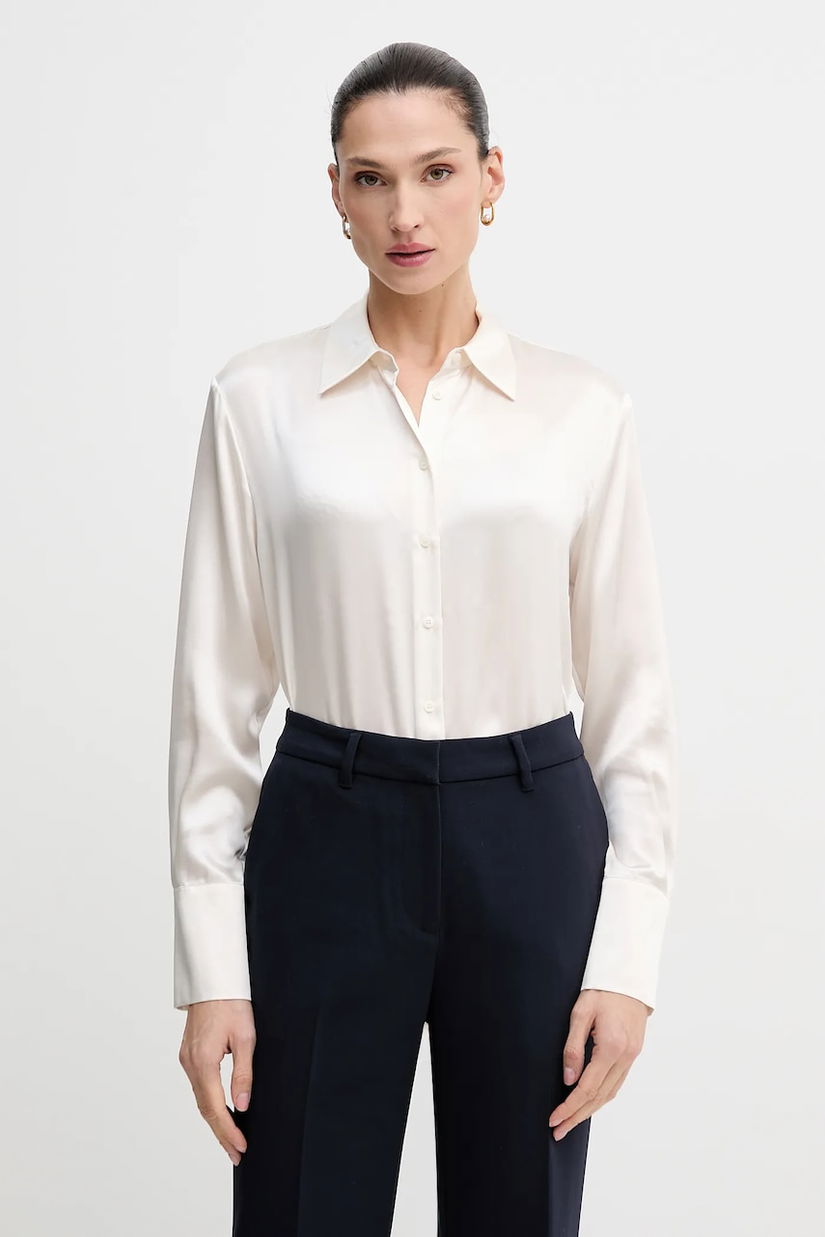 Sisley cămașă de matase culoarea gri, cu guler clasic, regular, 5LZMLQ05E
