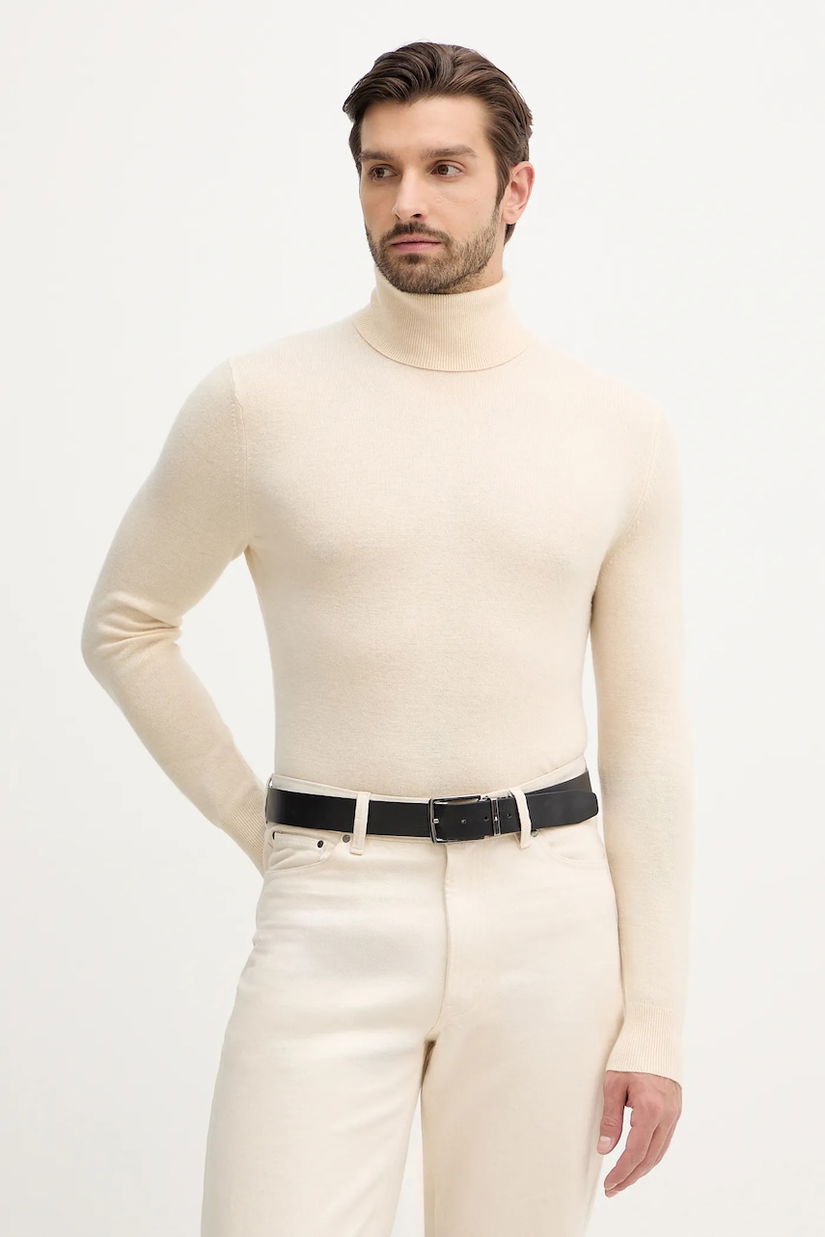 Sisley pulover din amestec de lână culoarea bej, light, cu guler, 102HS2177
