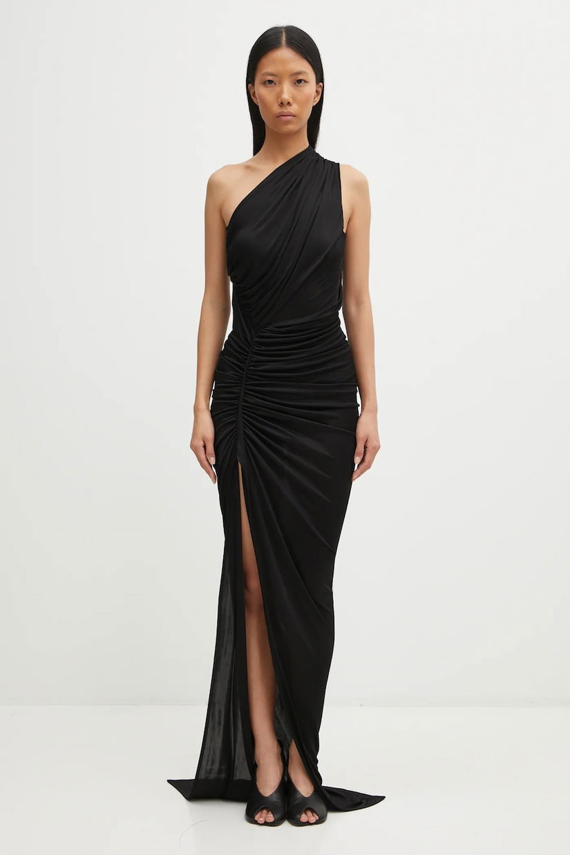 Rick Owens Lilies rochie Avra Gown culoarea negru, maxi, mulată, LI02E3505.JVS