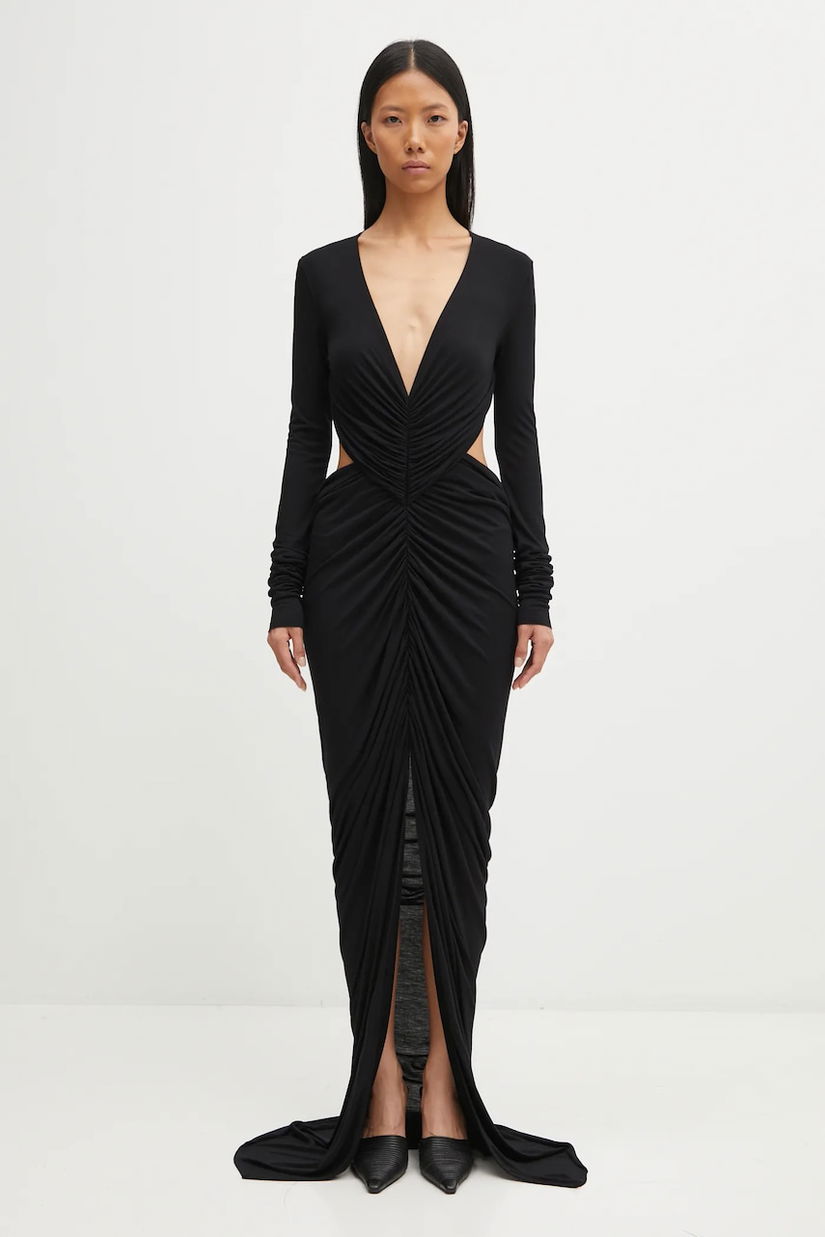 Rick Owens Lilies rochie Poppy culoarea negru, maxi, mulată, LI02E3507.RV