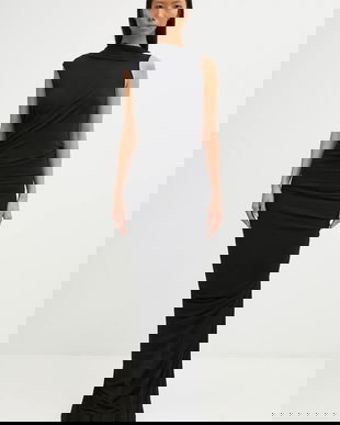 Rick Owens Lilies rochie din amestec de lână Eva Gown culoarea negru, maxi, mulată, LI02E3504.JBWS