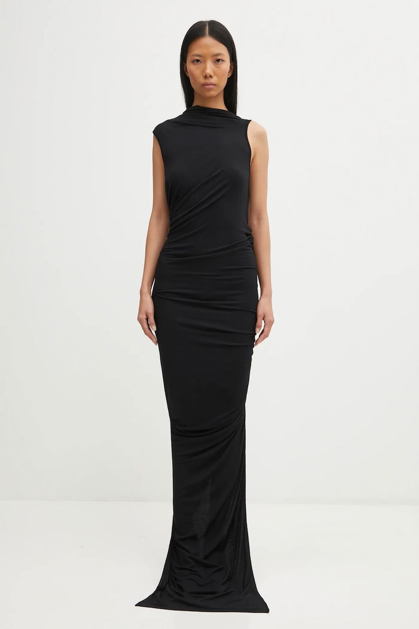 Rick Owens Lilies rochie din amestec de lână Eva Gown culoarea negru, maxi, mulată, LI02E3504.JBWS