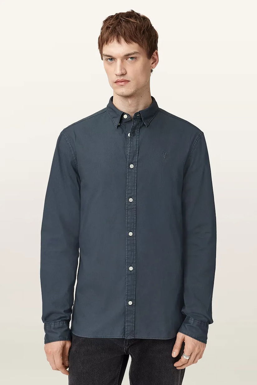 AllSaints cămașă din bumbac HAWTHORNE LS SHIRT culoarea negru, cu guler clasic, slim, M150SB