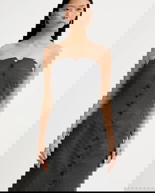 Samsoe Samsoe rochie din amestec de lana Saellen culoarea gri, mini, mulată, F24400132