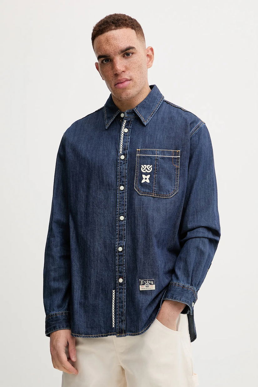 Evisu cămașă din denim Daicock Printed