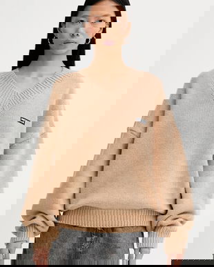 Rotate pulover de lână culoarea bej, 1147631753
