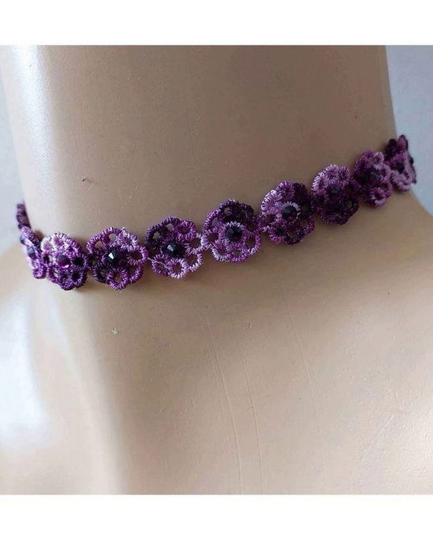 Colier Choker Mov Degrade cu Cristale Brodat