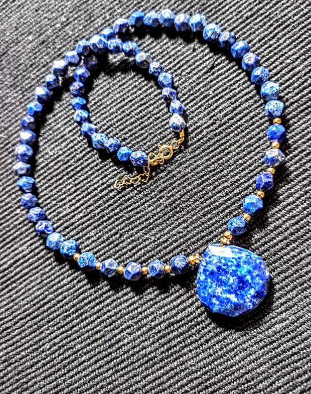 Colier vermeil lapis lazuli argint placat cu aur brioleta clasic trendy - Transport gratuit