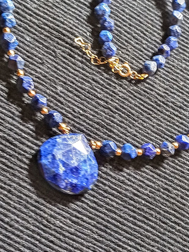 Colier vermeil lapis lazuli argint placat cu aur brioleta clasic trendy - Transport gratuit