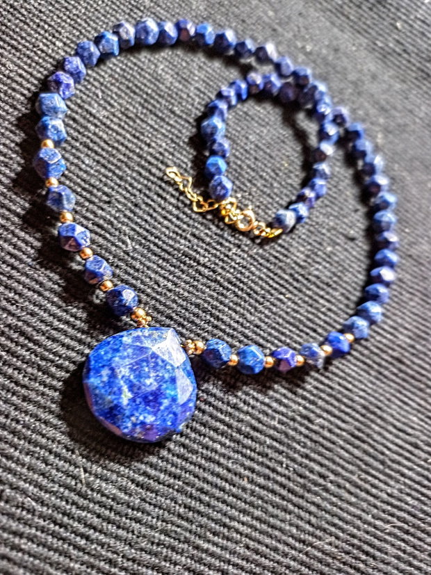 Colier vermeil lapis lazuli argint placat cu aur brioleta clasic trendy - Transport gratuit