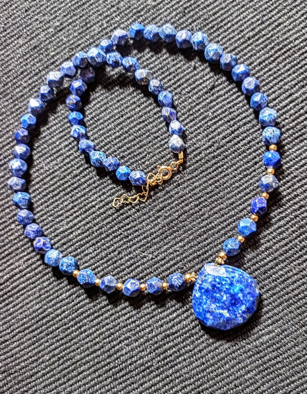 Colier vermeil lapis lazuli argint placat cu aur brioleta clasic trendy - Transport gratuit