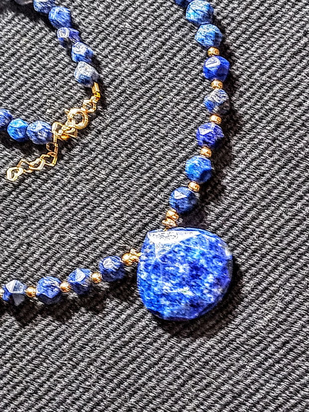 Colier vermeil lapis lazuli argint placat cu aur brioleta clasic trendy - Transport gratuit