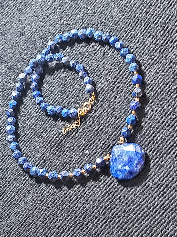 Colier vermeil lapis lazuli argint placat cu aur brioleta clasic trendy - Transport gratuit
