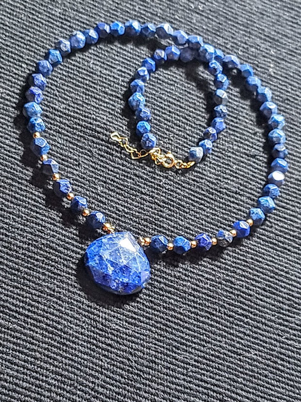 Colier vermeil lapis lazuli argint placat cu aur brioleta clasic trendy - Transport gratuit