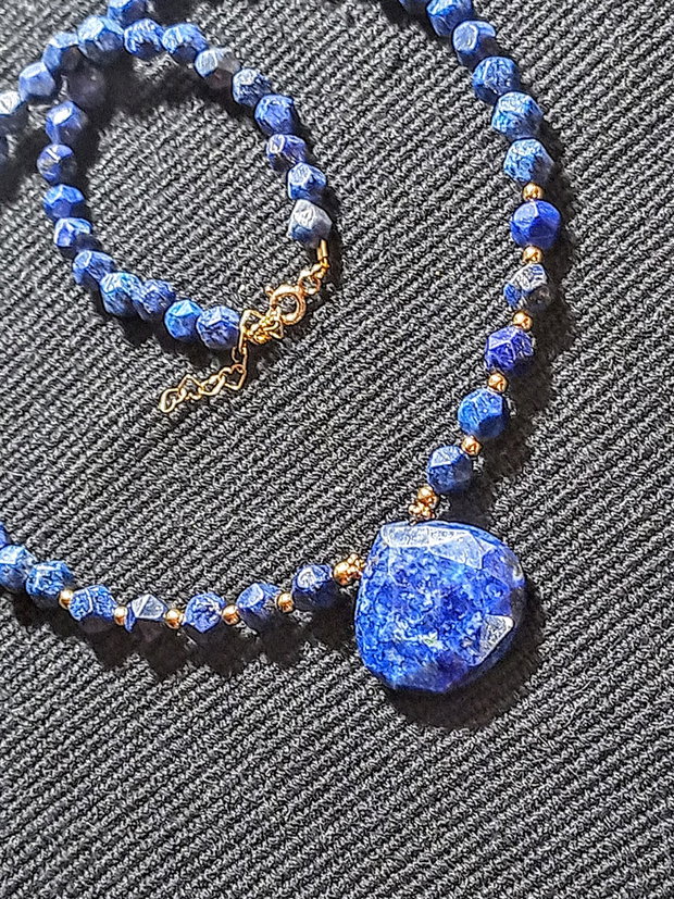 Colier vermeil lapis lazuli argint placat cu aur brioleta clasic trendy - Transport gratuit