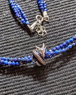 Colier argint X3 lapis lazuli charm argint dragon minimalist boho chic trendy - Transport gratuit