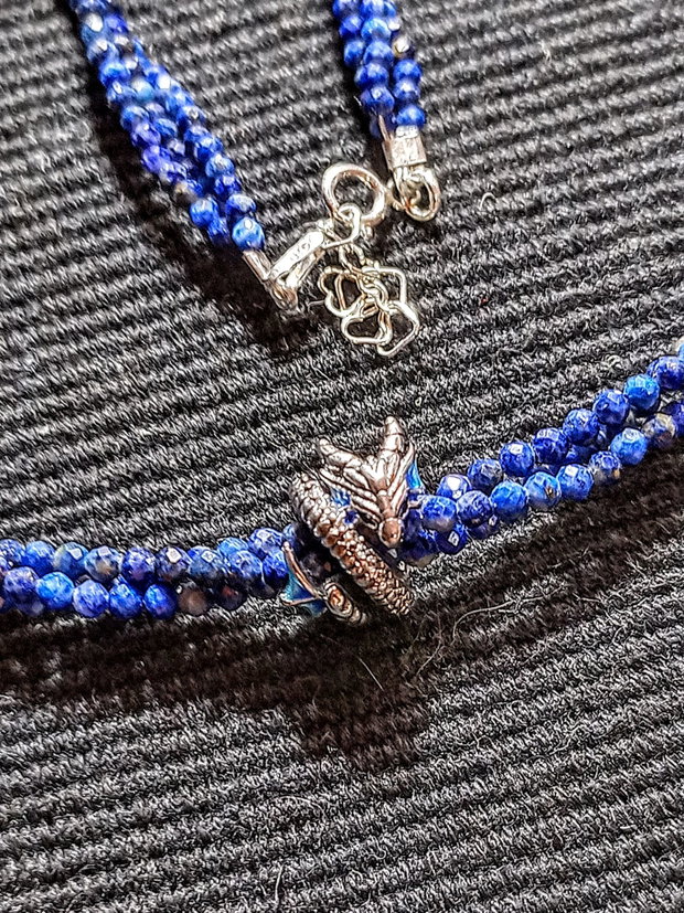 Colier argint X3 lapis lazuli charm argint dragon minimalist boho chic trendy - Transport gratuit