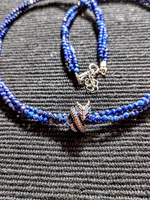 Colier argint X3 lapis lazuli charm argint dragon minimalist boho chic trendy - Transport gratuit