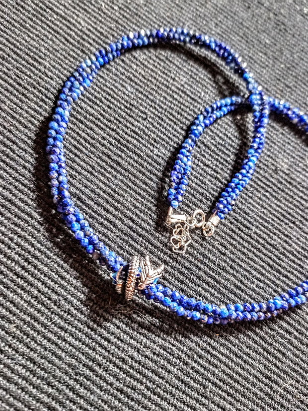 Colier argint X3 lapis lazuli charm argint dragon minimalist boho chic trendy - Transport gratuit