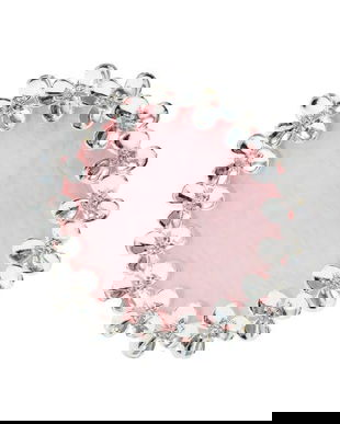 Paletă din piatră, rotundă cu flori și pietre, roz + margine argintie