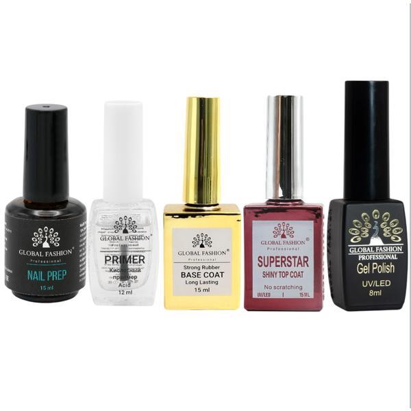 Kit profesional pentru extensia unghiilor (Nail Prep,Primer,Baza,Top,Oja) 65ml