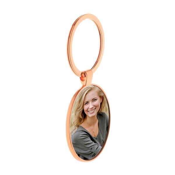 Breloc metalic, personalizat, Piksel, rotund, cu finisaj auriu roz in cutie kraft