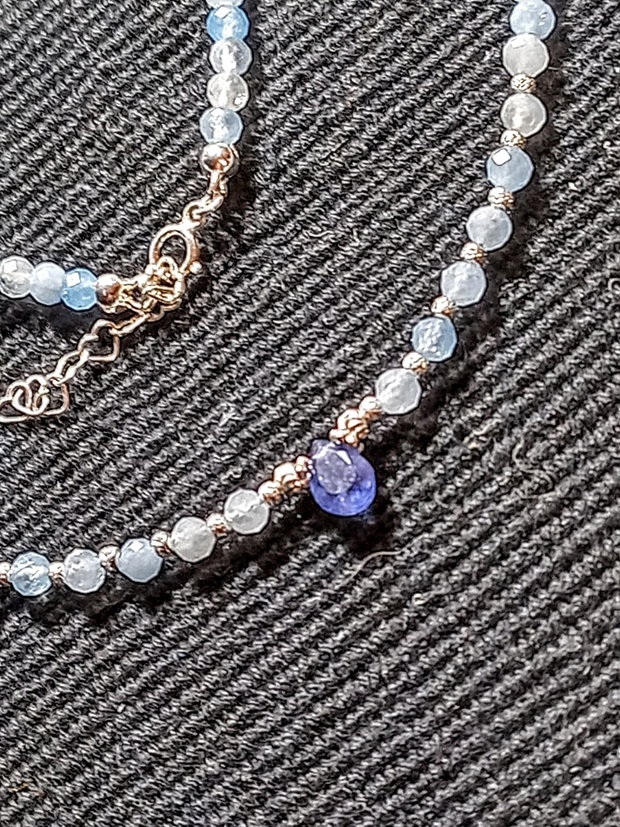 Colier argint acvamarin safir albastru brioleta minimalist boho chic trendy - Transport gratuit
