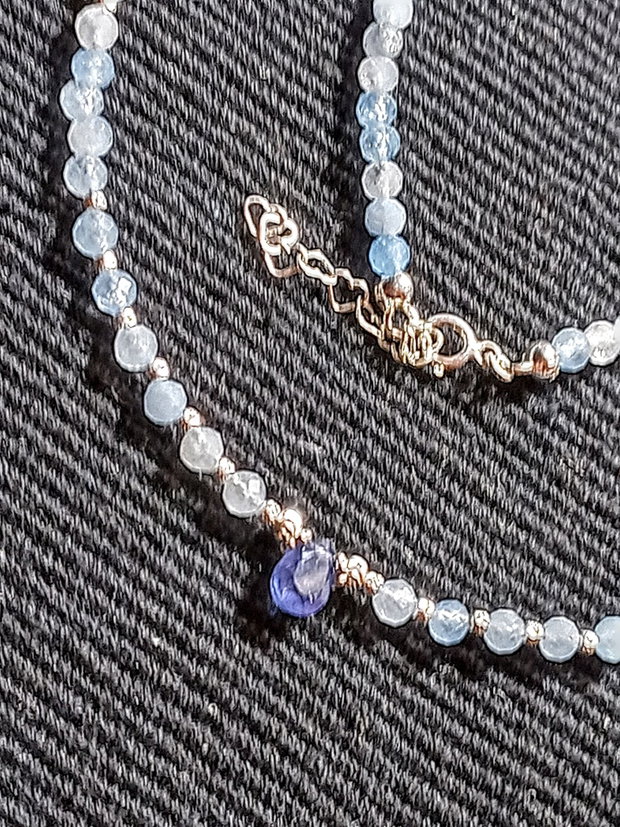Colier argint acvamarin safir albastru brioleta minimalist boho chic trendy - Transport gratuit