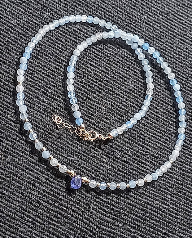 Colier argint acvamarin safir albastru brioleta minimalist boho chic trendy - Transport gratuit