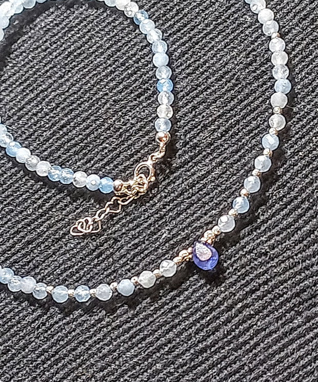 Colier argint acvamarin safir albastru brioleta minimalist boho chic trendy - Transport gratuit